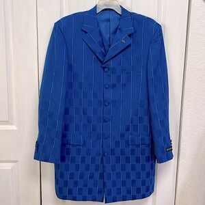Soprano Royal Blue White Stripe Plaid Blazer Sports Jacket Size 42L / 36 NWT